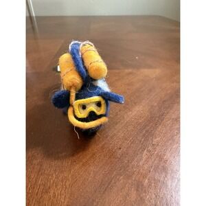 Handmade Felt Wool Diver Fish Ornament Blue‎ Yellow Scuba Decor Nepal